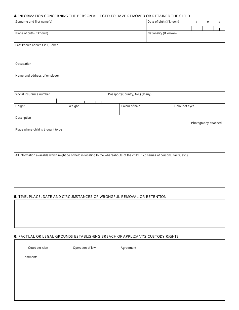 Form AJ-132A Request for Return of the Child - Quebec, Canada, Page 3