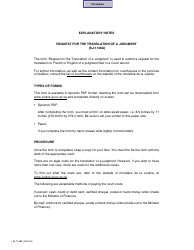Form SJ-1138A Request for the Translation of a Judgment - Quebec, Canada