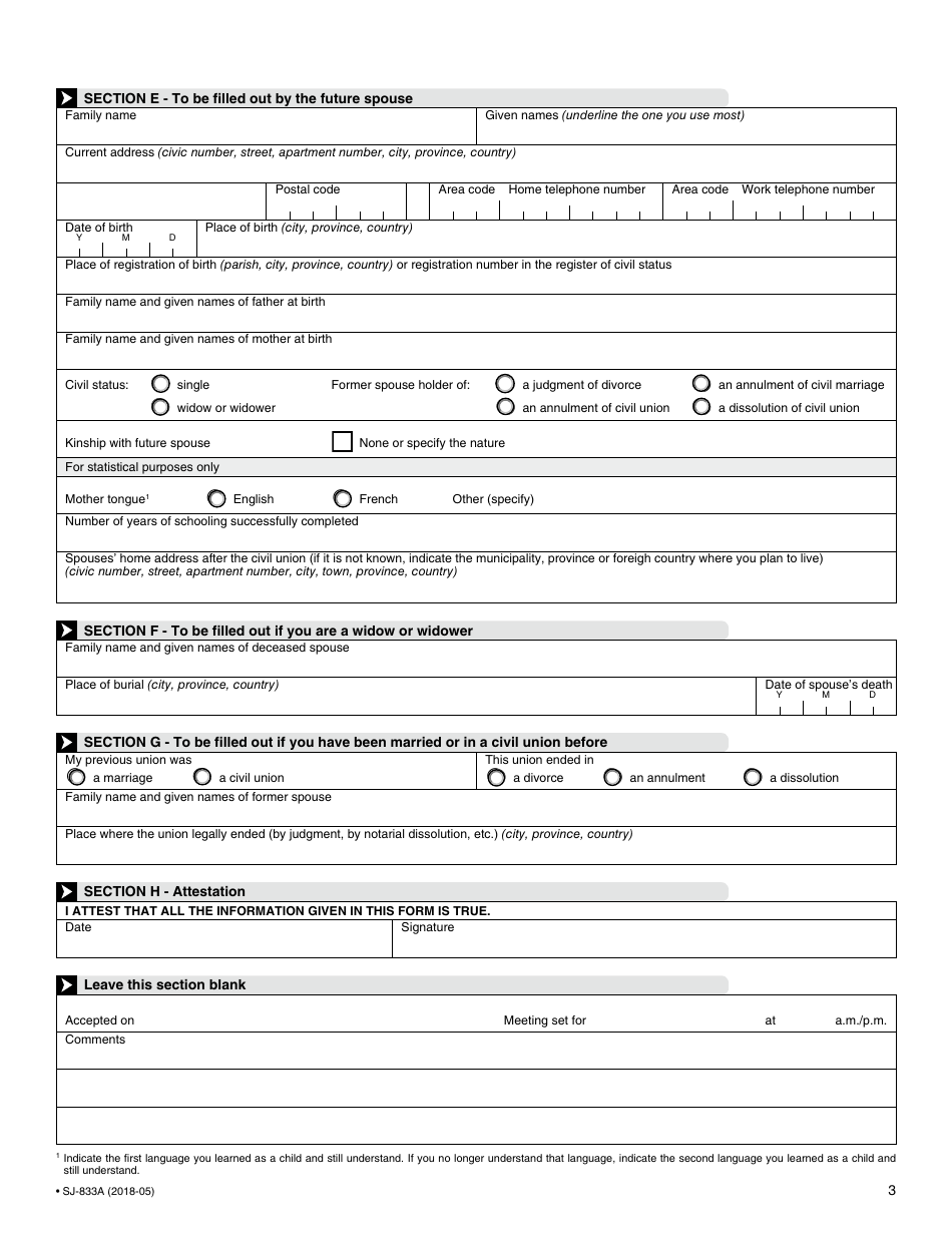 Form SJ-833A Civil Union - General Information - Quebec, Canada, Page 4