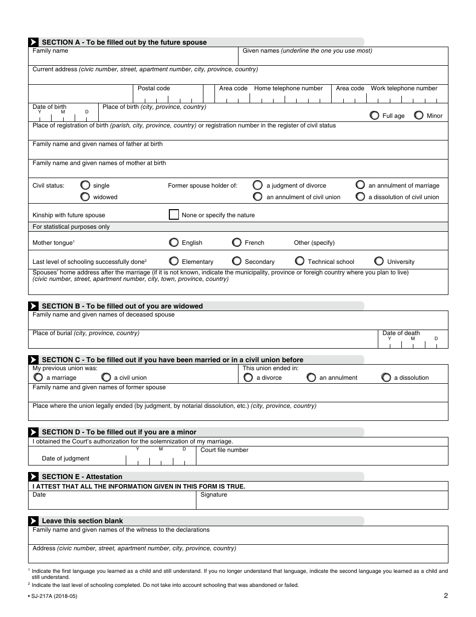 Form SJ-217A Civil Marriage - General Information - Quebec, Canada, Page 3