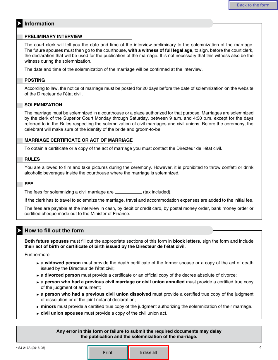 Form SJ-217A Civil Marriage - General Information - Quebec, Canada, Page 5