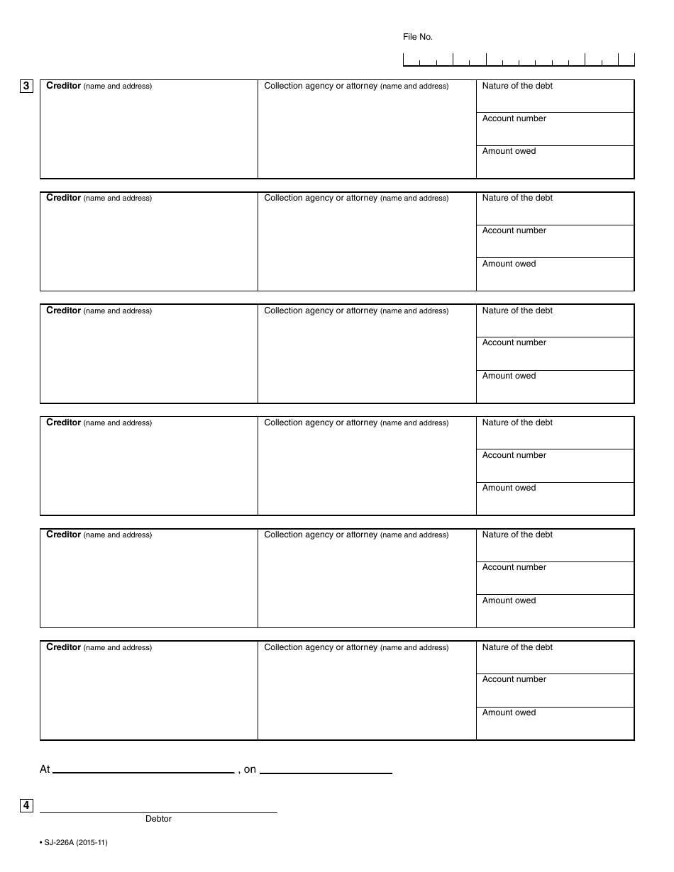 Form SJ-226A List of Creditors (Voluntary Deposit) - Quebec, Canada, Page 4