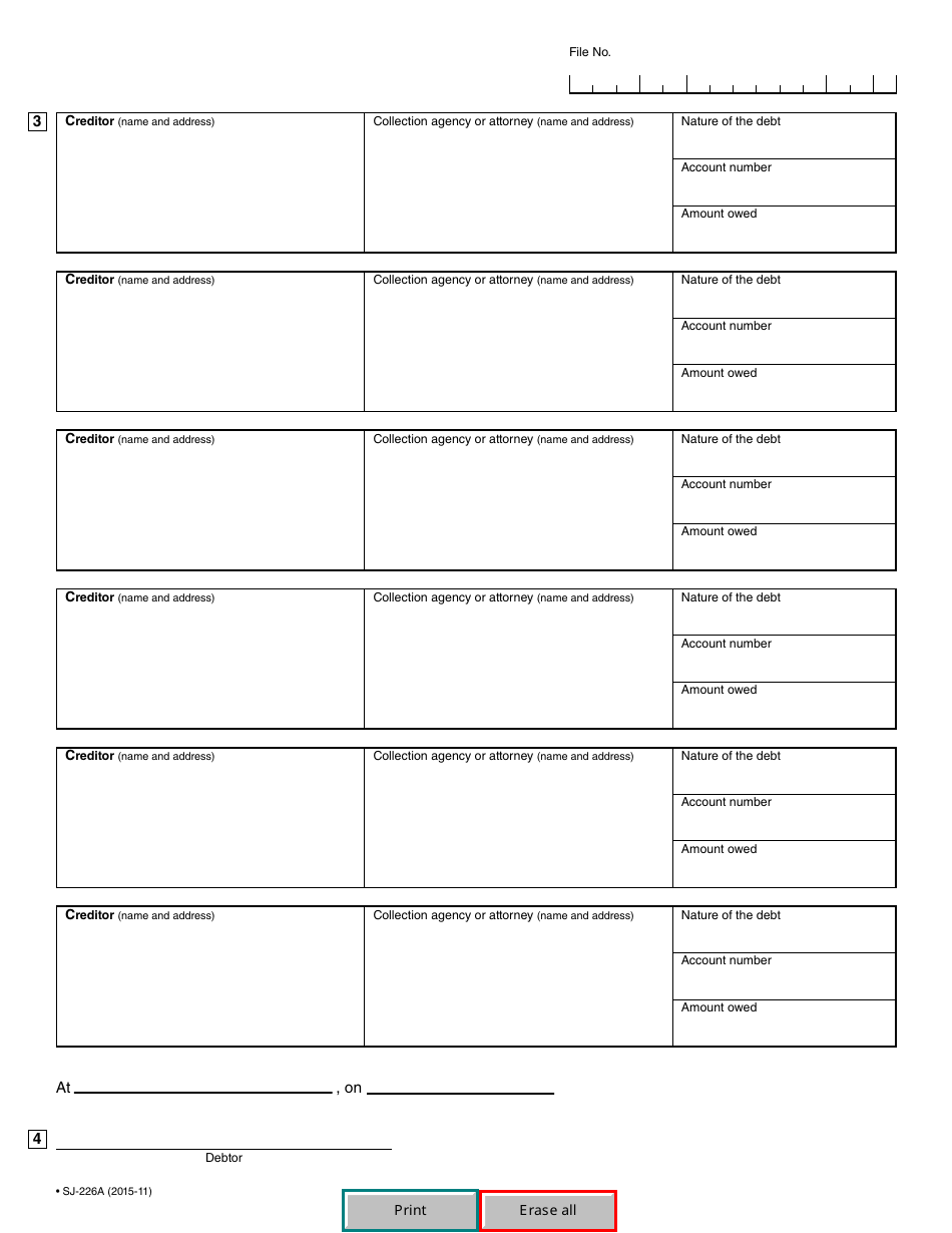 Form SJ-226A List of Creditors (Voluntary Deposit) - Quebec, Canada, Page 7