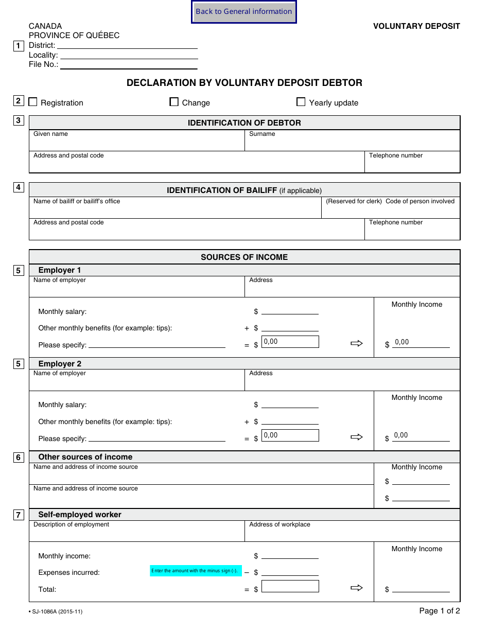 Form SJ-1086A Declaration by Voluntary Deposit Debtor - Quebec, Canada, Page 4