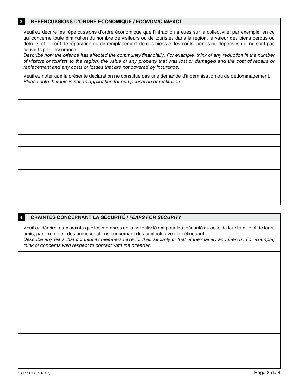 Form 34.3 (SJ-1117B) Community Impact Statement - Quebec, Canada (English / French), Page 3