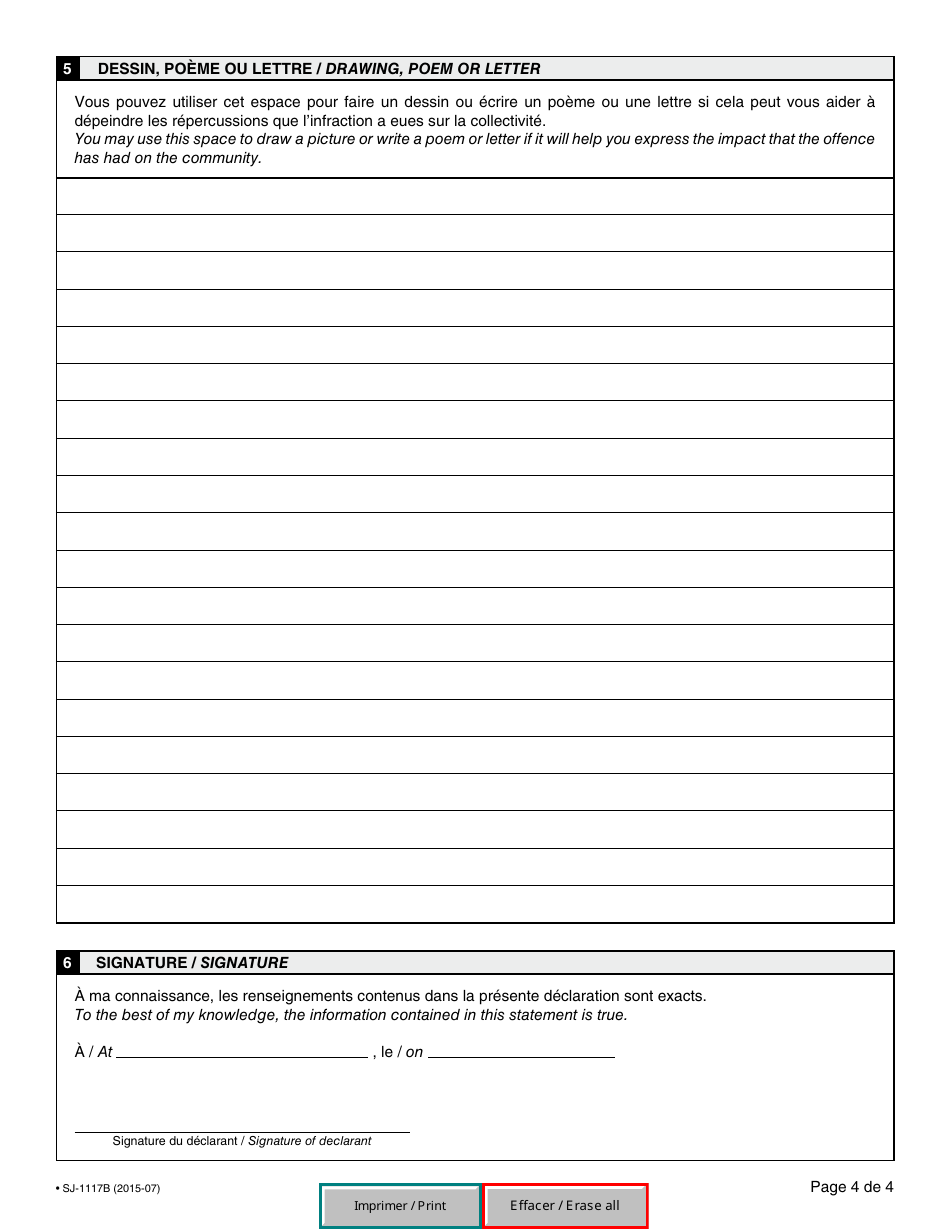 Form 34.3 (SJ-1117B) Community Impact Statement - Quebec, Canada (English / French), Page 4