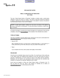 Form SJ-1103A Notice of Execution Drawn up by the Judgment Creditor for the Recovery of Small Claims - Quebec, Canada