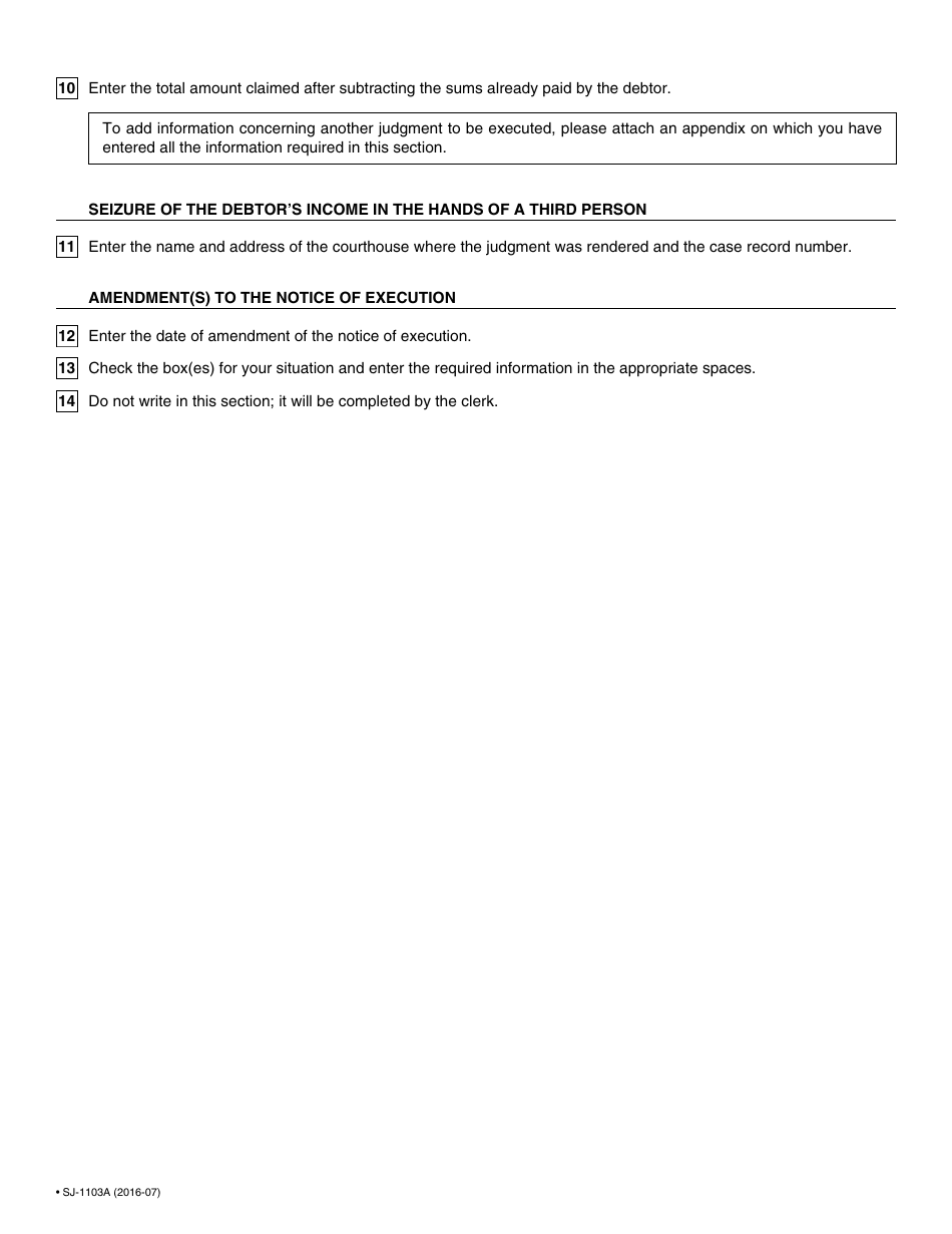 Form SJ-1103A Notice of Execution Drawn up by the Judgment Creditor for the Recovery of Small Claims - Quebec, Canada, Page 3