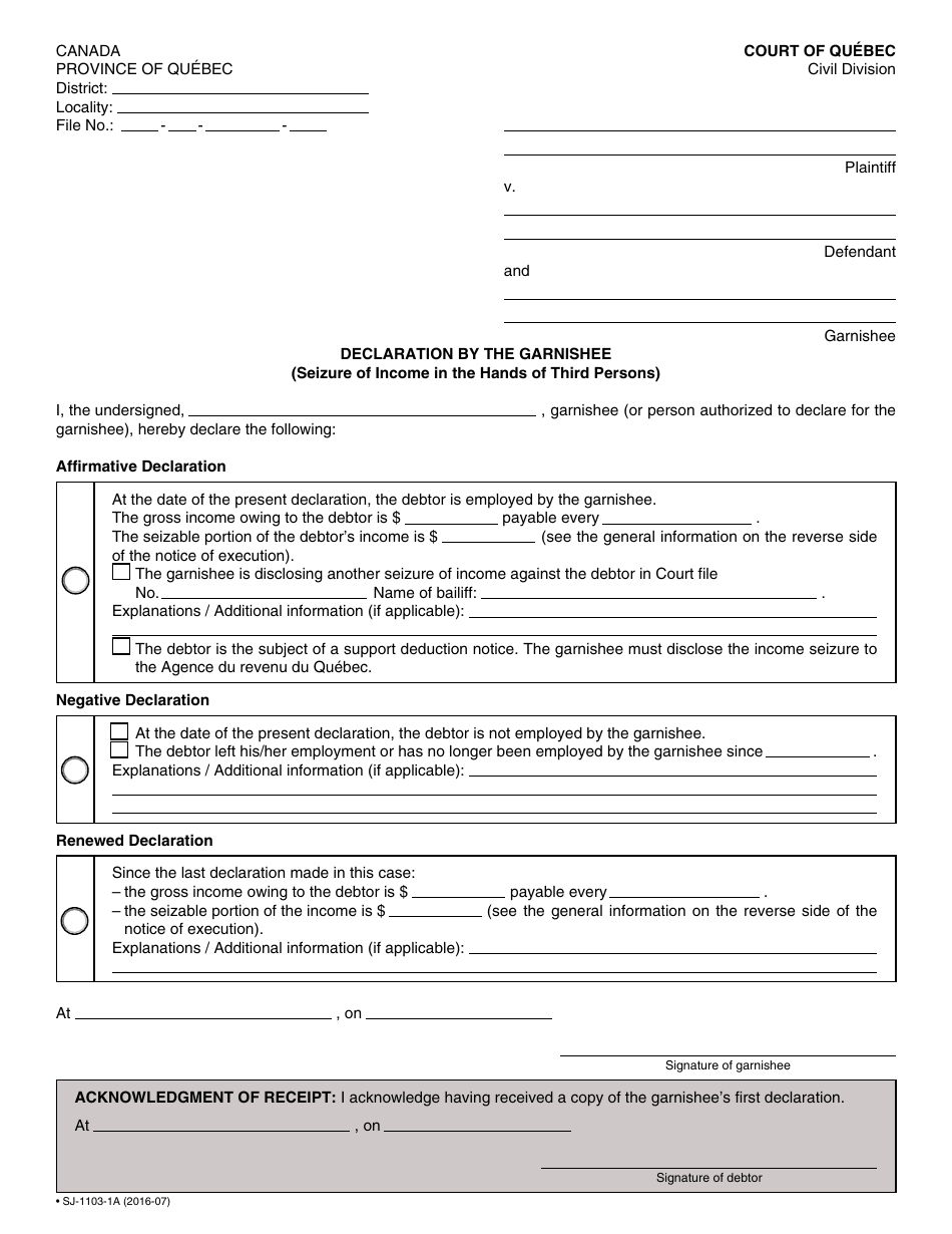 Form SJ-1103A Notice of Execution Drawn up by the Judgment Creditor for the Recovery of Small Claims - Quebec, Canada, Page 7