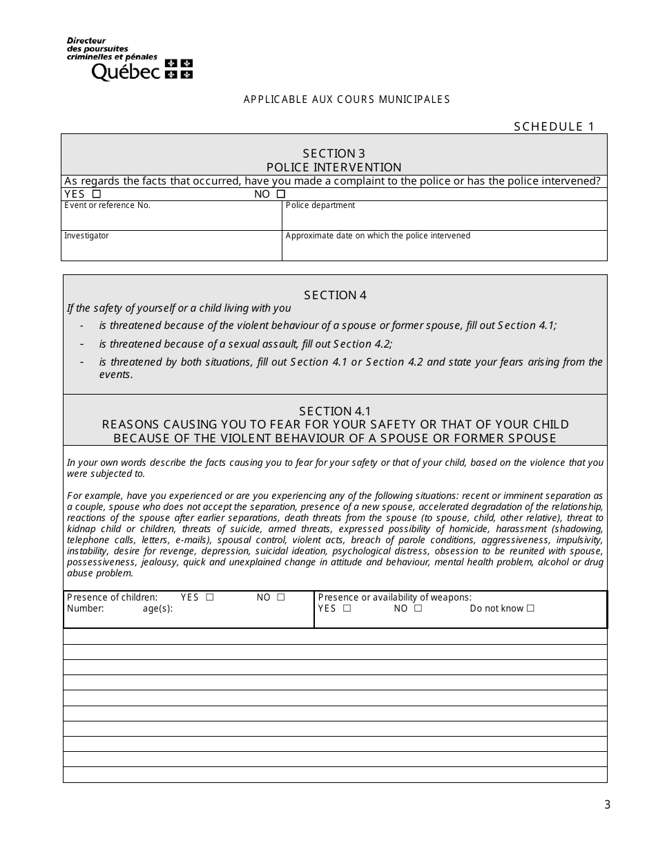Schedule 1 Request for an Attestation for the Purpose of Resiliating a Lease on Grounds of Violence or Sexual Assault - Quebec, Canada, Page 3