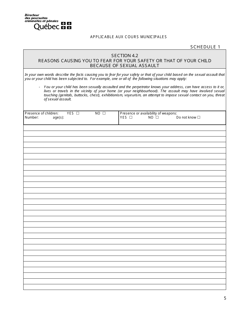 Schedule 1 Request for an Attestation for the Purpose of Resiliating a Lease on Grounds of Violence or Sexual Assault - Quebec, Canada, Page 5
