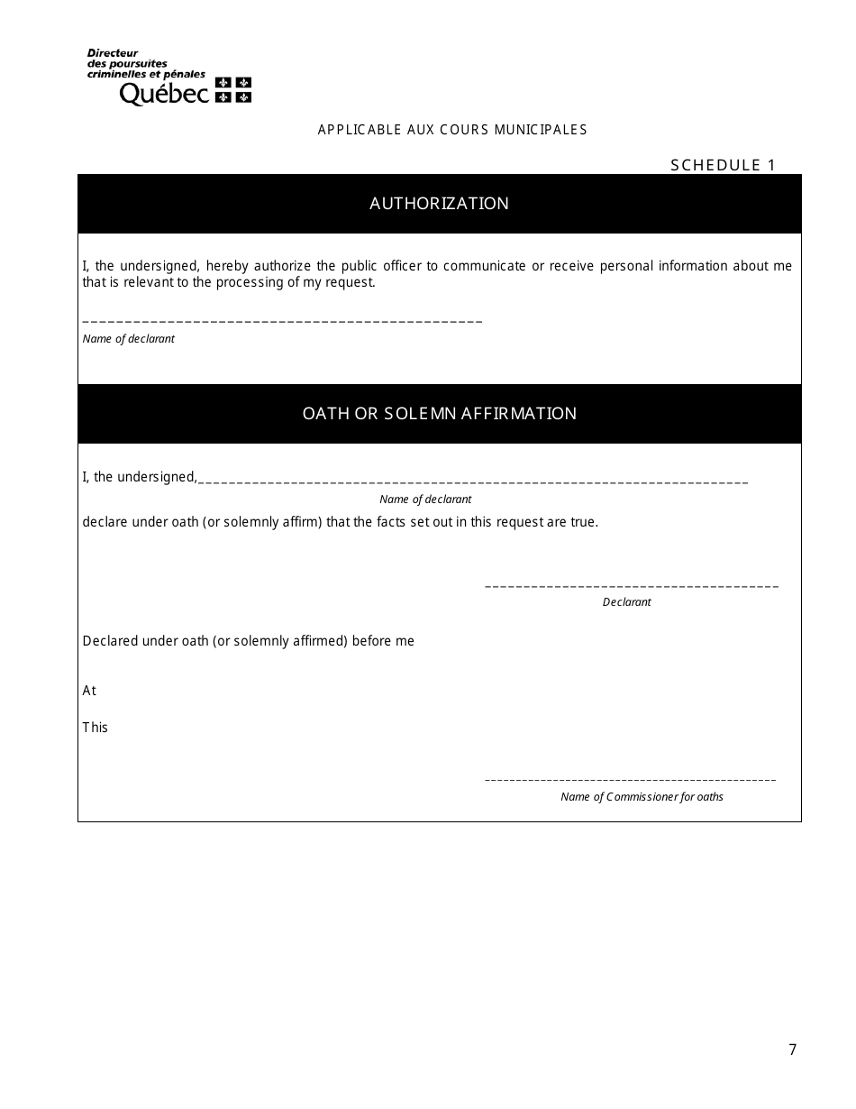 Schedule 1 Request for an Attestation for the Purpose of Resiliating a Lease on Grounds of Violence or Sexual Assault - Quebec, Canada, Page 7