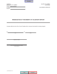 Document preview: Form SJ-1091A Renunciation of the Benefit of Voluntary Deposit - Quebec, Canada