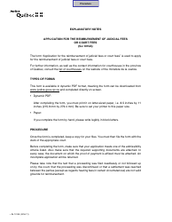 Form SJ-1010A Application for the Reimbursement of Judicial Fees or Court Fees - Quebec, Canada