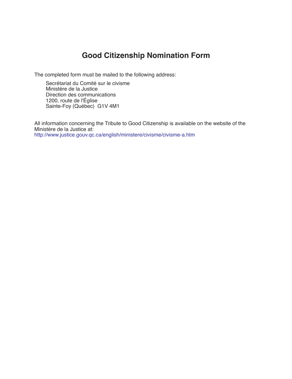 Good Citizenship Nomination Form - Quebec, Canada, Page 1