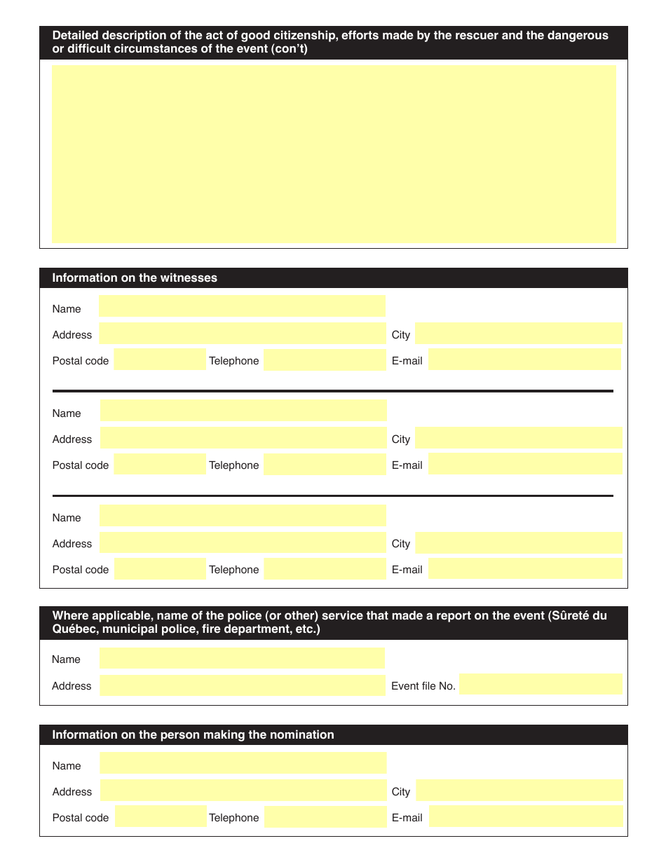 Good Citizenship Nomination Form - Quebec, Canada, Page 3