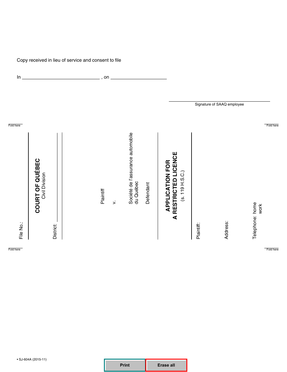 Form SJ-604A Application for a Restricted Licence - Quebec, Canada, Page 5