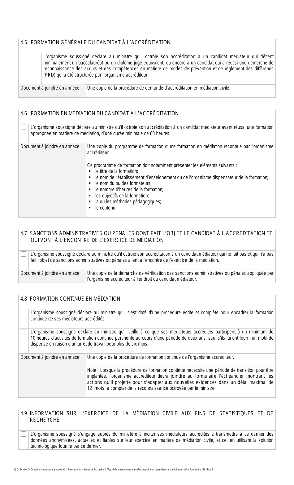 Reconnaissance DES Organismes Accrediteurs En Mediation Civile Formulaire De Demande - Quebec, Canada (French), Page 3