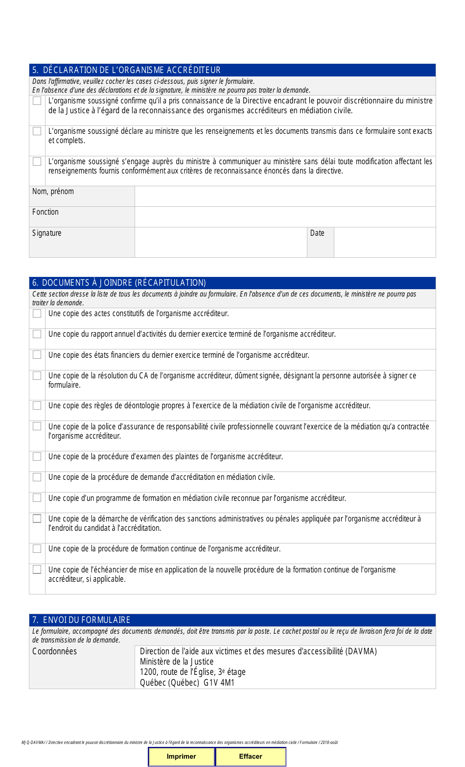 Reconnaissance DES Organismes Accrediteurs En Mediation Civile Formulaire De Demande - Quebec, Canada (French), Page 4