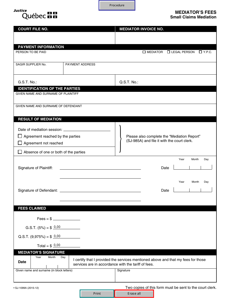 Form SJ-1099A - Fill Out, Sign Online and Download Fillable PDF, Quebec ...