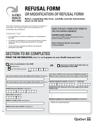 Refusal Form or Modification of Refusal Form - Quebec, Canada