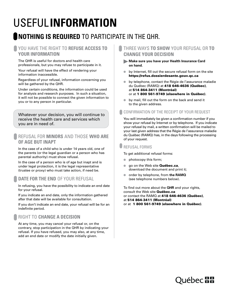 Refusal Form or Modification of Refusal Form - Quebec, Canada, Page 2