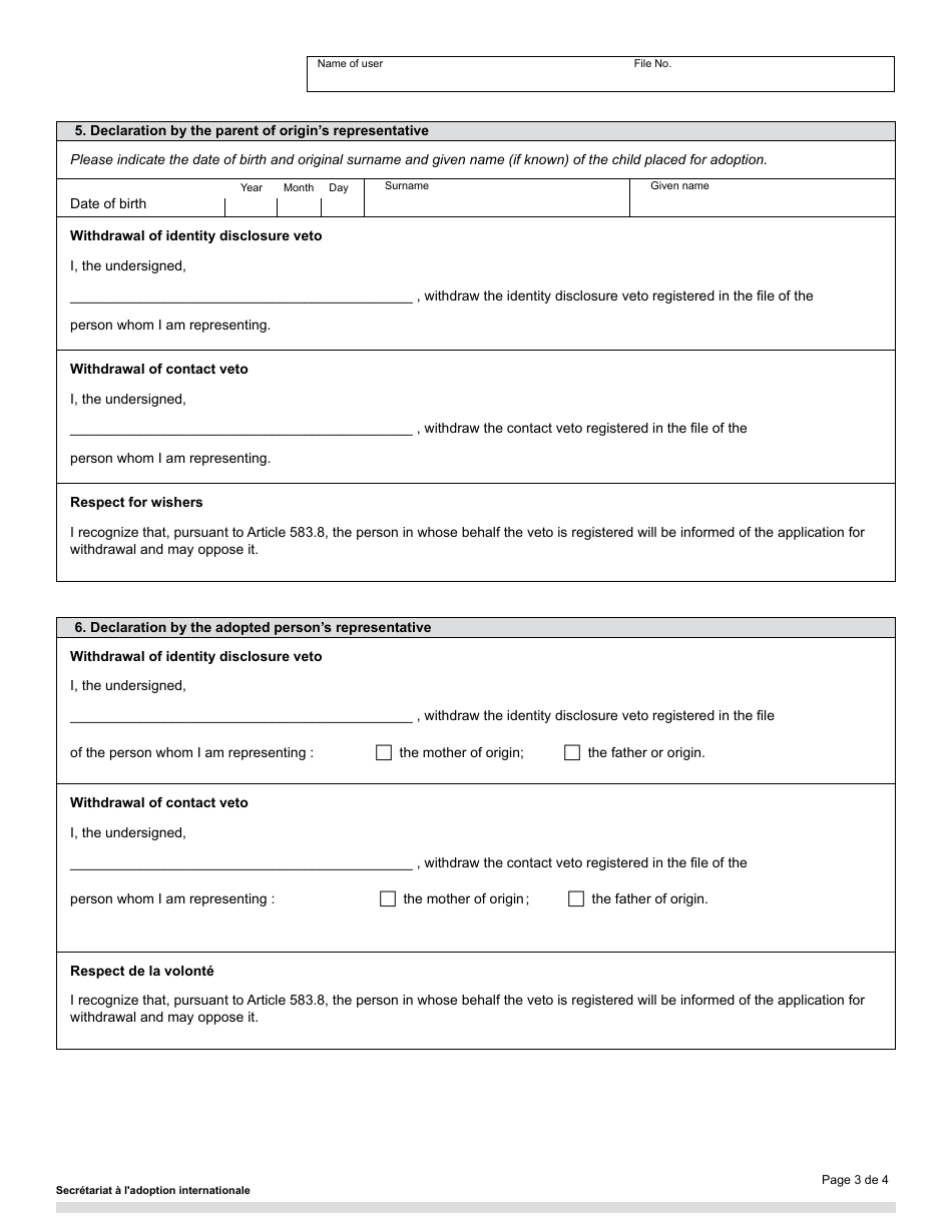 Application for Withdrawal - Quebec, Canada, Page 3