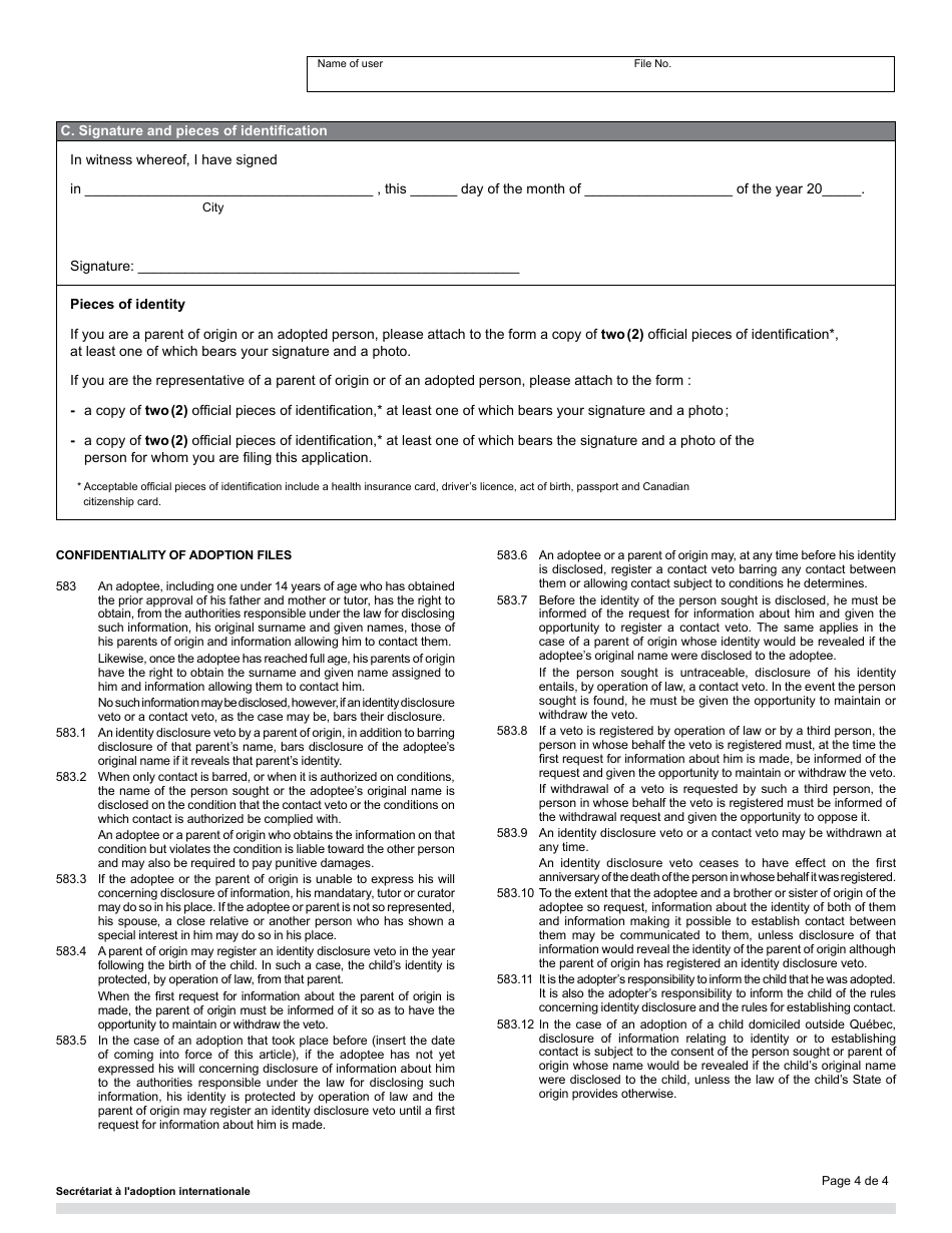 Registration of an Identity Disclosure Veto or of a Contact Veto - Quebec, Canada, Page 4