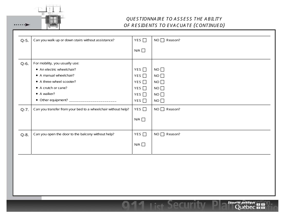 Questionnaire to Assess the Ability of Residents to Evacuate - Quebec, Canada, Page 2
