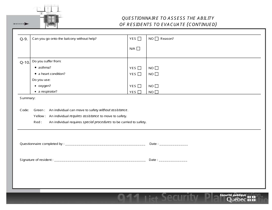 Questionnaire to Assess the Ability of Residents to Evacuate - Quebec, Canada, Page 3