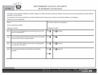 Document preview: Questionnaire to Assess the Ability of Residents to Evacuate - Quebec, Canada