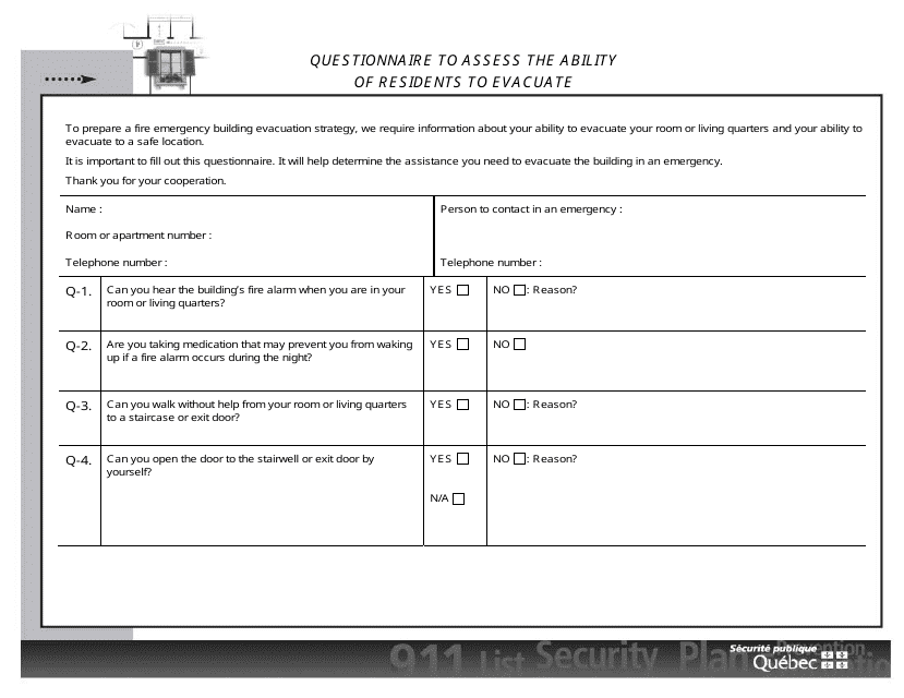 Questionnaire to Assess the Ability of Residents to Evacuate - Quebec, Canada Download Pdf