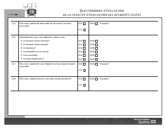 Questionnaire D&#039;evaluation De La Capacite D&#039;evacuation DES Residents - Quebec, Canada (French), Page 2