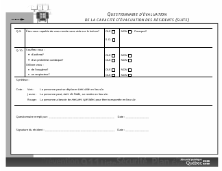 Questionnaire D&#039;evaluation De La Capacite D&#039;evacuation DES Residents - Quebec, Canada (French), Page 3