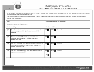 Document preview: Questionnaire D'evaluation De La Capacite D'evacuation DES Residents - Quebec, Canada (French)