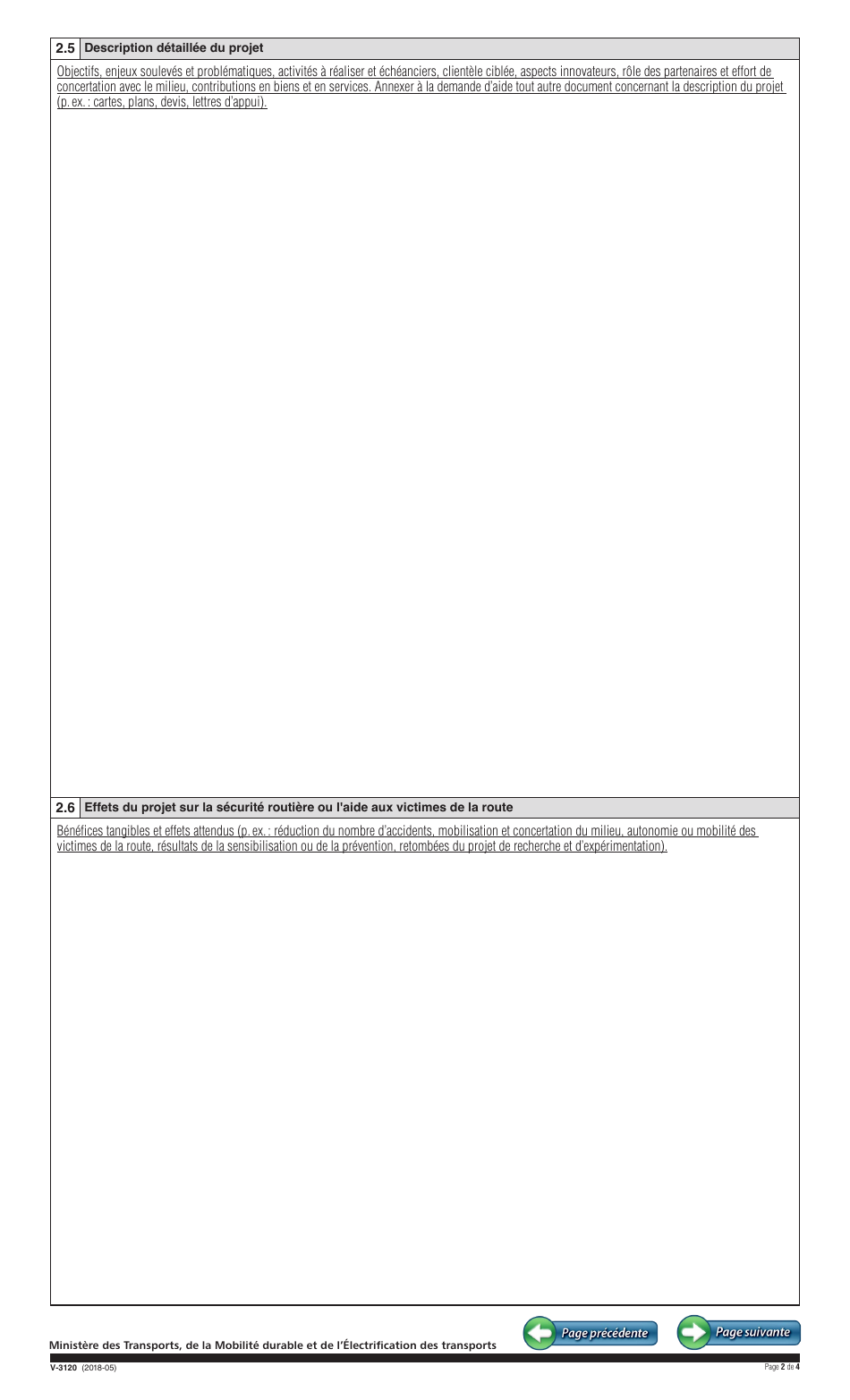 Forme V-3120 Programme Daide Financiere Du Fonds De La Securite Routiere  Formulaire De Demande Daide Financiere - Quebec, Canada (French), Page 2