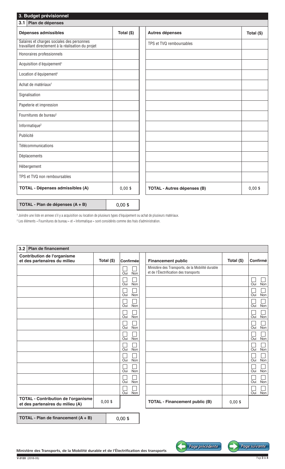 Forme V-3120 Programme Daide Financiere Du Fonds De La Securite Routiere  Formulaire De Demande Daide Financiere - Quebec, Canada (French), Page 3