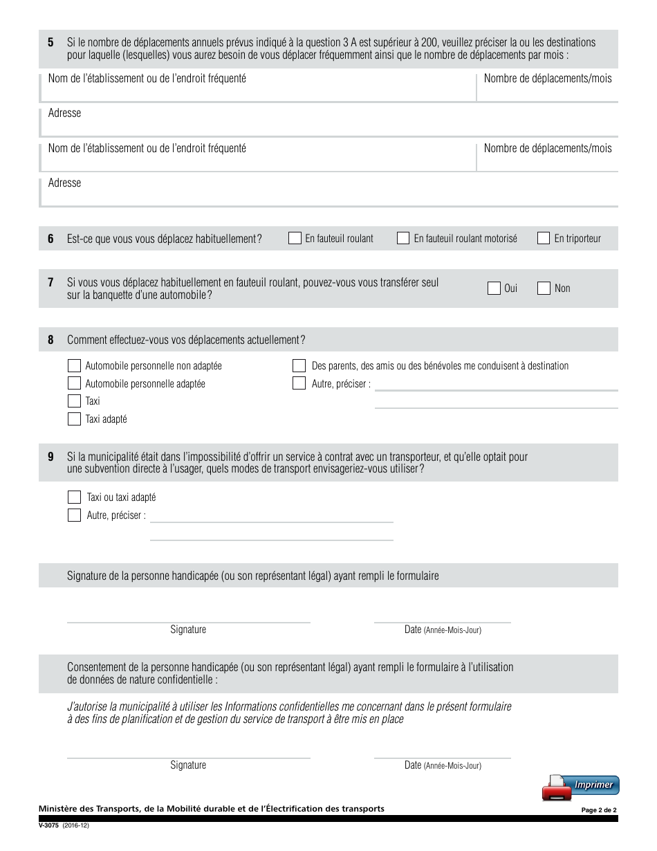 Forme V-3075 Transport Adapte  Plan Dintervention En Transport - Quebec, Canada (French), Page 2