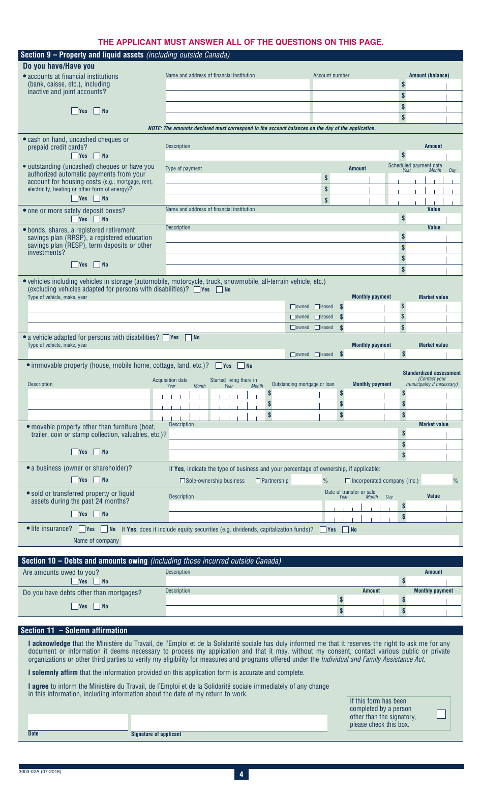 Form 3003-02A Appendix 2 Application for Last-Resort Financial Assistance - Quebec, Canada, Page 6