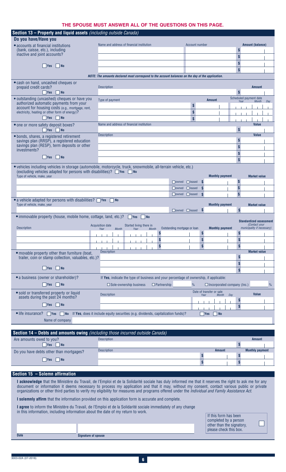 Form 3003-02A Appendix 2 Application for Last-Resort Financial Assistance - Quebec, Canada, Page 8