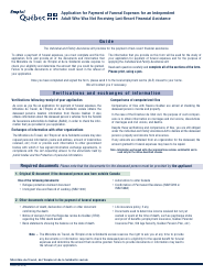 Document preview: Form 3005A Application for Payment of Funeral Expenses for an Independent Adult Who Was Not Receiving Last-Resort Financial Assistance - Quebec, Canada