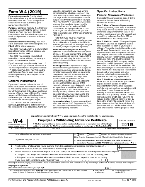 IRS Form W-4 2019 Printable Pdf
