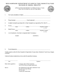 Document preview: Application for Permit to Operate Bulk Tank Pick-Up System of Collecting Milk - New Hampshire