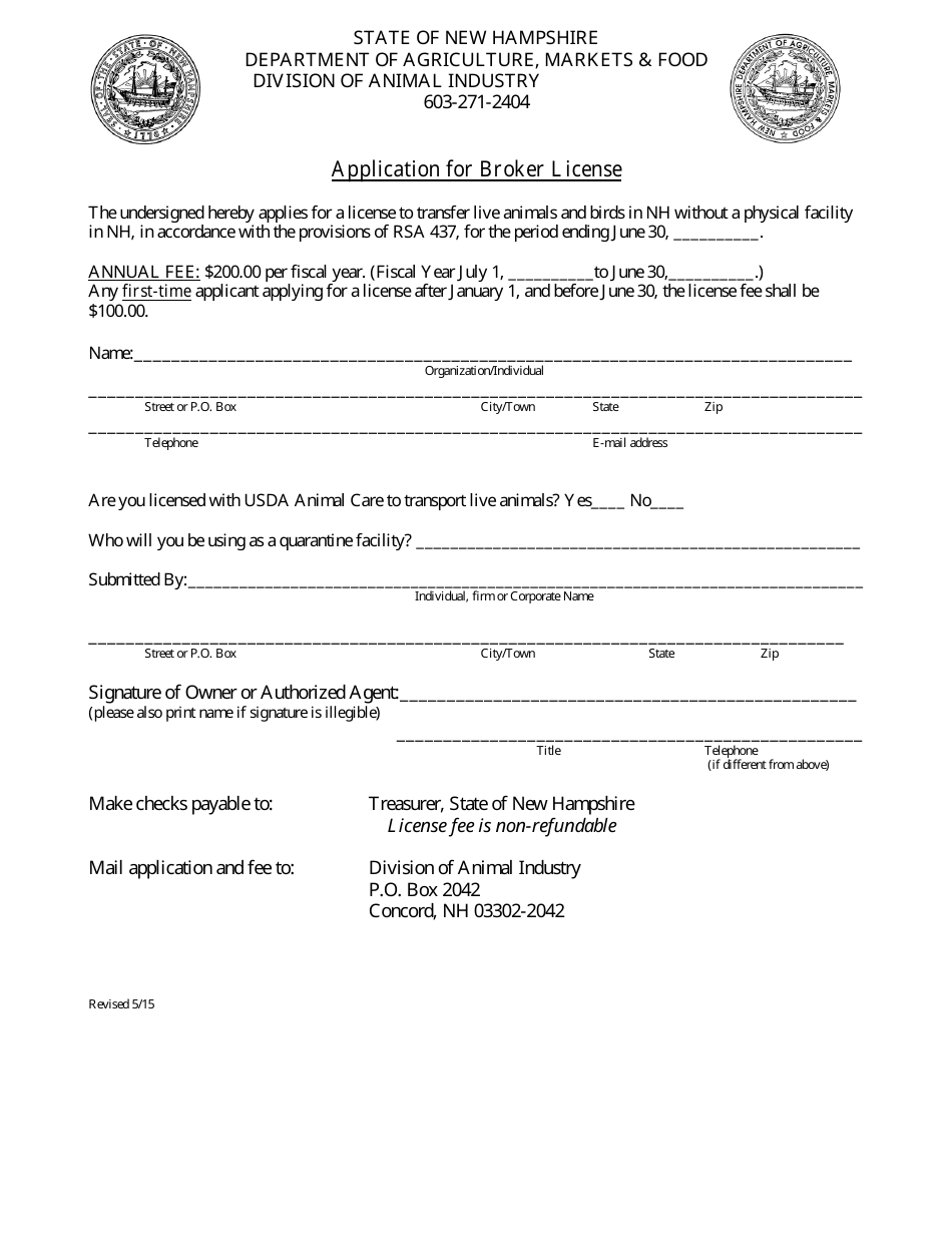 Application for Broker License - New Hampshire, Page 1