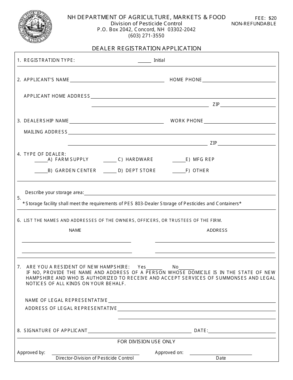 Dealer Registration Application - New Hampshire, Page 1