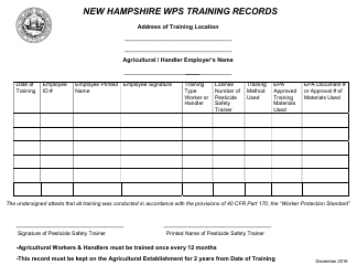 New Hampshire Wps Training Records - New Hampshire