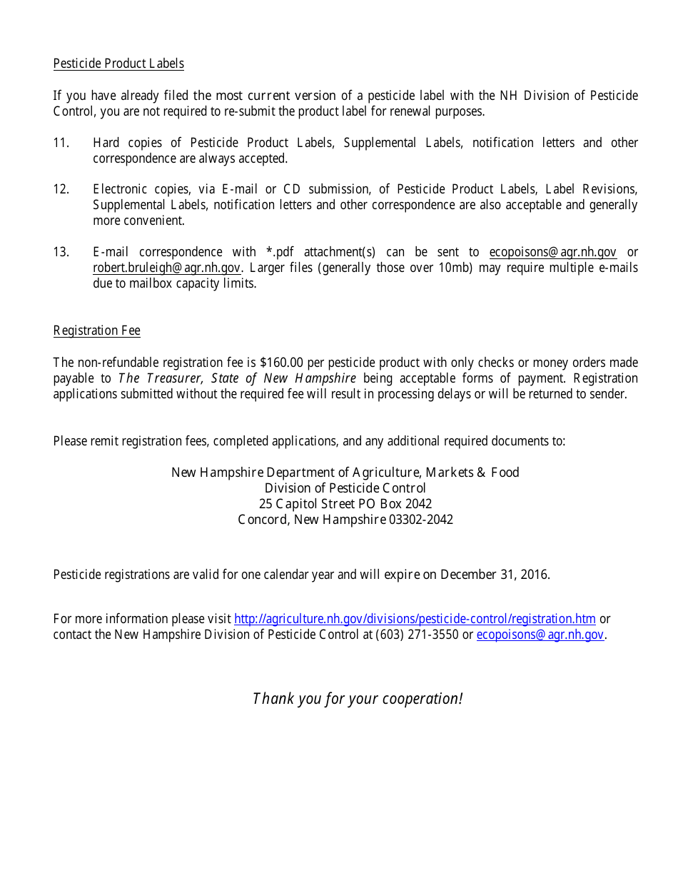 Instructions for Application for Registration of Economic Poisons - New Hampshire, Page 2