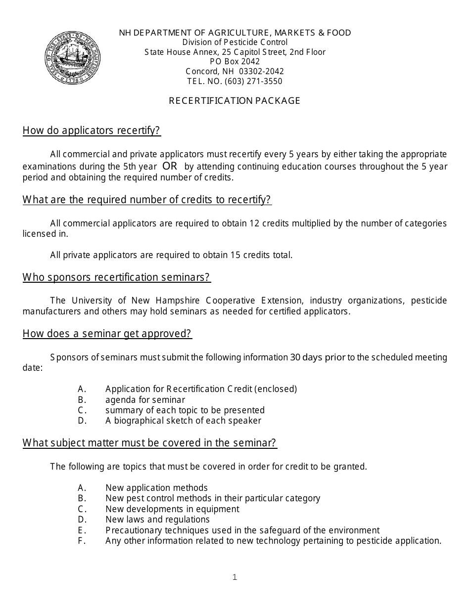 Application for Recertification Credit - New Hampshire, Page 1
