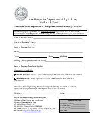 Document preview: Application for the Registration of Uninspected Poultry & Rabbits - New Hampshire