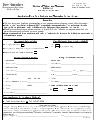 Document preview: Application Form for a Weighing and Measuring Device License - New Hampshire